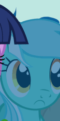 Size: 214x432 | Tagged: safe, screencap, lyra heartstrings, pony, boast busters, g4, season 1, :c, animated, animation error, blinking, cropped, cute, female, frown, lyrabetes, missing horn, solo focus