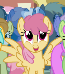 Size: 208x239 | Tagged: safe, screencap, carrot top, coco crusoe, dizzy twister, doctor whooves, golden harvest, merry may, orange swirl, pokey pierce, rainbowshine, sunshower raindrops, time turner, earth pony, pony, boast busters, g4, animated, background pony, cute, diatwistes, gif, male, solo focus, stallion, wingboner