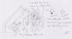 Size: 2003x1097 | Tagged: safe, artist:parclytaxel, ghost, pony, alcohol, amy winehouse, beer, bouquet, couch, cutie mark, dead, duo, food, lineart, lying down, monochrome, on back, pencil drawing, ponified, ponified celebrity, pun, traditional art, visual pun, wine