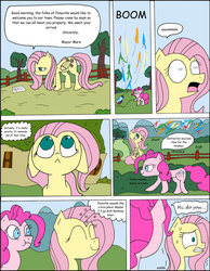 Size: 1024x1322 | Tagged: safe, artist:average-00, fluttershy, pinkie pie, comic:opposites, g4, comic, floppy ears, party cannon