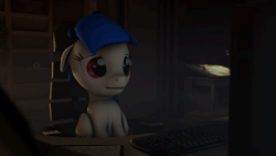 Size: 640x360 | Tagged: safe, artist:giz sh, oc, oc only, 3d, animated, computer, cute, floppy ears, frown, keyboard, raised hoof, sad, sitting, smiling, solo, source filmmaker