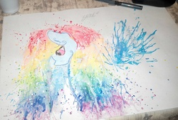Size: 1024x693 | Tagged: safe, artist:rainbowshine94, rainbow dash, pony, g4, female, solo, traditional art, watercolor painting, watermark