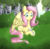 Size: 497x489 | Tagged: safe, artist:neonevening, angel bunny, fluttershy, g4, birch tree, clearing, forest, looking down, lying, tree