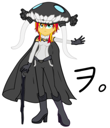 Size: 6916x8093 | Tagged: safe, derpibooru exclusive, edit, sunset shimmer, equestria girls, g4, absurd resolution, boots, cane, cape, clothes, female, gloves, japanese, kantai collection, shinkaiseikan, simple background, solo, transparent background, vector, wo, wo-class aircraft carrier