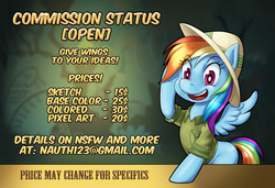 Size: 1307x893 | Tagged: safe, artist:nauth, daring do, rainbow dash, g4, advertisement, clothes, commission info, costume, jungle