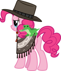 Size: 4832x5641 | Tagged: safe, artist:osipush, cheese sandwich, gummy, pinkie pie, g4, absurd resolution, accessory swap, alternate gender counterpart, clint eastwood, clothes, female, hat, mare with no name, personality swap, plushification, poncho, simple background, solo, the mare with no name, transparent background, vector