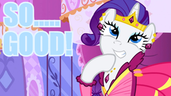 Size: 640x360 | Tagged: safe, edit, edited screencap, screencap, rarity, g4, suited for success, blue text, female, image macro, meme, solo