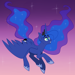 Size: 1000x1000 | Tagged: safe, artist:ecoelus, princess luna, g4, female, flying, open mouth, solo, wide eyes