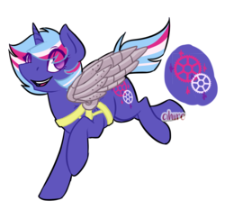 Size: 1072x1000 | Tagged: safe, artist:cihiiro, oc, oc only, oc:tinker shine, amputee, augmented, cutie mark, magical lesbian spawn, offspring, parent:trixie, parent:twilight sparkle, parents:twixie, prosthetic limb, prosthetic wing, prosthetics, simple background, solo, transparent background