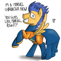 Size: 3000x3000 | Tagged: safe, artist:timsplosion, flash sentry, pegasus, pony, g4, catchlights, clothes, commission, cosplay, costume, cute, flash sentry savior of the universe, grin, high res, male, marvel, marvel comics, meme, namesake, nervous, nervous smile, no pupils, pun, rearing, smiling, solo, the sentry, this will end in tears
