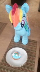 Size: 610x1084 | Tagged: safe, rainbow dash, g4, bread, donut, food, irl, photo, plushie, solo