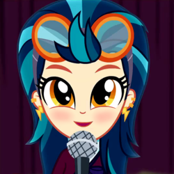 Size: 537x537 | Tagged: safe, edit, edited screencap, screencap, indigo zap, equestria girls, g4, my little pony equestria girls: friendship games, blushing, cropped, cute, female, inverted mouth, microphone, smiling, solo, zapabetes