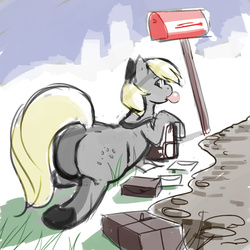 Size: 1000x1000 | Tagged: safe, artist:kevinsano, derpy hooves, pegasus, pony, g4, bubble butt, butt, chubby, female, looking at you, mailbag, mailmare, mare, plot, plump, solo, the ass was fat