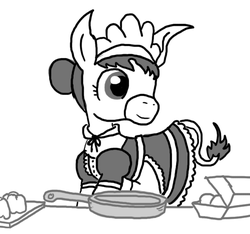 Size: 640x600 | Tagged: safe, artist:ficficponyfic, oc, oc only, donkey, colt quest, clothes, counter, cyoa, egg, egg (food), explicit source, female, food, frying pan, kitchen, maid, story included