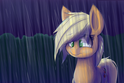 Size: 1500x1000 | Tagged: safe, artist:heir-of-rick, applejack, daily apple pony, g4, doctor who, female, hatless, missing accessory, rain, reference, sad, solo, unhapplejack, wet