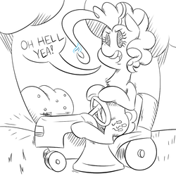Size: 1000x1000 | Tagged: safe, artist:hellhounds04, pinkie pie, earth pony, pony, g4, female, lawn mower, sketching, solo