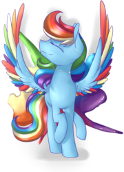 Size: 1024x1424 | Tagged: safe, artist:baldmoose, rainbow dash, pegasus, pony, g4, alternate hairstyle, colored wings, colored wingtips, earbuds, eyes closed, female, mare, simple background, solo, spread wings, transparent background, wings