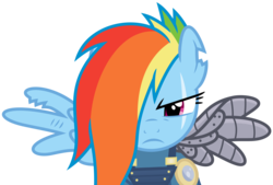 Size: 8999x6098 | Tagged: safe, artist:korsoo, rainbow dash, g4, the cutie re-mark, .svg available, absurd resolution, alternate timeline, amputee, apocalypse dash, augmented, clothes, crystal war timeline, female, inkscape, prosthetic limb, prosthetic wing, prosthetics, scar, simple background, solo, torn ear, transparent background, vector
