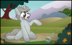 Size: 3361x2101 | Tagged: safe, artist:icaron, oc, oc only, oc:socks, pony, unicorn, high res, inanimate tf, magic suppression, petrification, potion, show accurate, statue, stone, story included, transformation