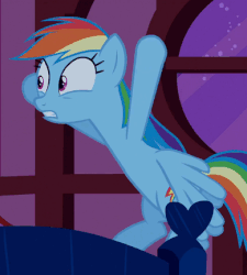 Size: 389x432 | Tagged: safe, screencap, rainbow dash, g4, the super speedy cider squeezy 6000, animated, bed, female, flying, gif, night, solo, stars, window