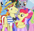 Size: 468x417 | Tagged: safe, screencap, apple bloom, berry punch, berryshine, carrot top, cloud showers, daisy, flim, flower wishes, golden harvest, minuette, sea swirl, seafoam, earth pony, pegasus, pony, unicorn, g4, the super speedy cider squeezy 6000, animated, eyes closed, female, filly, forehead kiss, kissing, male, mare, platonic kiss, stallion, unbrella drops