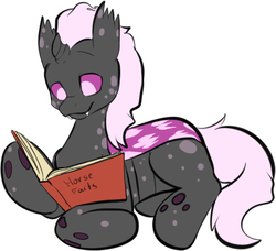 Size: 539x492 | Tagged: safe, artist:noveltmods, oc, oc only, oc:spotted record, changeling, book, male, purple changeling, reading, solo