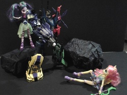 Size: 640x480 | Tagged: safe, aria blaze, fluttershy, g4, bruticus, combaticons, combiner, fall of cybertron, female, gestalt, irl, microblaze creations, photo, third party toy, toy, transformers