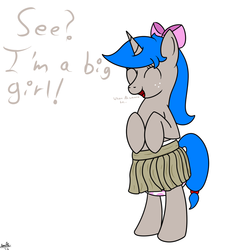 Size: 1000x1000 | Tagged: safe, artist:spritepony, oc, oc only, oc:sprite, pony, unicorn, clothes, diaper, female, horn, non-baby in diaper, poofy diaper, skirt, solo