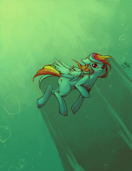 Size: 800x1035 | Tagged: safe, artist:hae-hyun, rainbow dash, solo, swimming, underwater