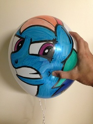 Size: 1024x1365 | Tagged: safe, artist:kckreations, rainbow dash, g4, balloon, hand, paint on balloon, photo