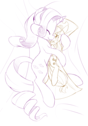 Size: 701x1000 | Tagged: safe, artist:dstears, applejack, rarity, earth pony, pony, unicorn, g4, body pillow, female, implied objectification, inanimate tf, lesbian, lineart, ship:rarijack, shipping, transformation