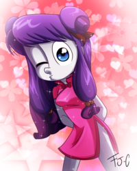 Size: 800x1000 | Tagged: safe, artist:fj-c, rarity, equestria girls, g4, adorkable, anime, cheongsam, clothes, cosplay, costume, cute, dork, dress, duckface, female, one eye closed, ranma 1/2, shampoo (ranma 1/2), side slit, solo, wink