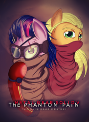 Size: 1636x2248 | Tagged: safe, artist:fluffydus, applejack, twilight sparkle, g4, big boss, clothes, crossover, goggles, metal gear, metal gear solid, revolver ocelot, scar, scarf, spoilers in the comments, venom snake