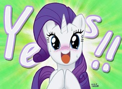 Size: 500x363 | Tagged: safe, artist:uotapo, rarity, pony, unicorn, g4, blushing, cute, excited, female, happy, looking at you, mare, one word, open mouth, raribetes, smiling, solo, sweat, yes