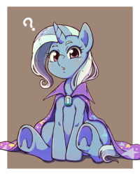 Size: 1936x2424 | Tagged: safe, artist:nazonazopowerfu, trixie, pony, unicorn, g4, abstract background, cute, diatrixes, female, high res, looking at you, mare, pixiv, question mark, sitting, solo, underhoof