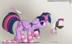 Size: 2000x1240 | Tagged: safe, artist:bugplayer, twilight sparkle, alicorn, pony, g4, brush, brushie, clothes, coffee, female, food, mare, messy mane, morning ponies, mug, socks, solo, striped socks, twilight sparkle (alicorn), twilight sparkle is not amused, unamused