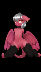 Size: 3158x5616 | Tagged: safe, artist:qweeli, oc, oc only, oc:sable sphinx, sphinx, semi-anthro, absurd resolution, arm warmers, barely pony related, bedroom eyes, belly, belly button, collar, commission, earring, featureless crotch, female, floppy ears, kneeling, leg warmers, painting, paws, piercing, prehensile tail, solo, sphinx oc, wings