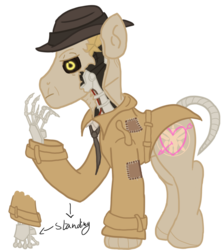 Size: 1024x1144 | Tagged: safe, artist:mediponee, pony, crossover, fallout, fallout 4, fingers, nick valentine, ponified, solo