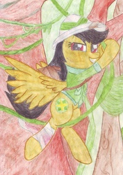 Size: 2177x3080 | Tagged: safe, artist:pzkratzer, daring do, pegasus, pony, g4, female, high res, solo, traditional art, vine