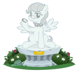 Size: 3745x3540 | Tagged: safe, artist:icaron, oc, oc only, oc:saga, pegasus, pony, g4, bottle, glasses, high res, horseshoes, inanimate tf, objectification, petrification, plinth, potion, show accurate, simple background, smiling, solo, statue, transformation, transparent background, underhoof