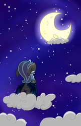 Size: 643x1000 | Tagged: safe, artist:cloureed, oc, oc only, oc:star struck, bat pony, pony, cloud, floppy ears, moon, night, solo