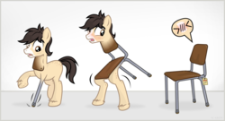 Size: 6320x3410 | Tagged: safe, artist:icaron, oc, oc only, oc:inanimax, earth pony, pony, absurd resolution, blushing, chair, chair transformation, furniture, i have no mouth and i must scream, inanimate tf, objectification, price tag, show accurate, solo, story included, transformation, transformation sequence, unwilling transformation