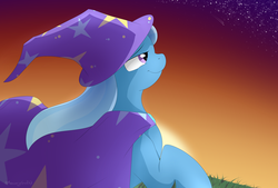 Size: 3455x2333 | Tagged: dead source, safe, artist:mercurycraft7, trixie, pony, unicorn, g4, female, high res, mare, shooting star, solo, stars, twilight (astronomy)