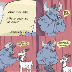 Size: 2010x2010 | Tagged: safe, artist:creepycurse, iron will, goat, ask iron will, g4, ask, baneposting, comic, for you, high res, necktie, tumblr