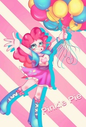 Size: 865x1280 | Tagged: safe, artist:setoya, pinkie pie, equestria girls, g4, balloon, breasts, busty pinkie pie, female, solo