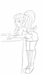 Size: 1440x2560 | Tagged: artist needed, safe, sonata dusk, equestria girls, g4, bent over, monochrome, simple background