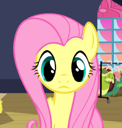 Size: 623x648 | Tagged: safe, screencap, fluttershy, pony, g4, hearth's warming eve (episode), animated, eye, eye scream, eyelashes, eyes, female, hearth's warming eve, magic, ouch, palpebral conjunctiva