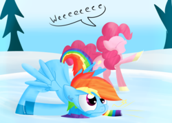 Size: 3300x2360 | Tagged: safe, artist:mr-degration, pinkie pie, rainbow dash, g4, clothes, face down ass up, high res, ice skating, scarf
