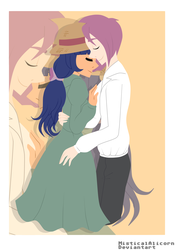 Size: 2507x3541 | Tagged: safe, artist:rainicornarts, pinkie pie, twilight sparkle, human, g4, bubble berry, clothes, dress, female, half r63 shipping, hat, high res, howl jenkins, howl's moving castle, humanized, male, parody, rule 63, ship:sparkleberry, ship:twinkie, shipping, sophie hatter, straight, straw hat, studio ghibli