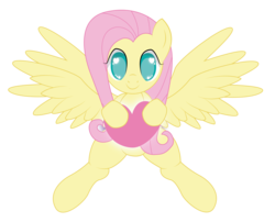 Size: 5163x4168 | Tagged: safe, artist:destinytails, fluttershy, g4, absurd resolution, female, heart, heart eyes, holding, looking at you, simple, smiling, solo, spread wings, wingding eyes